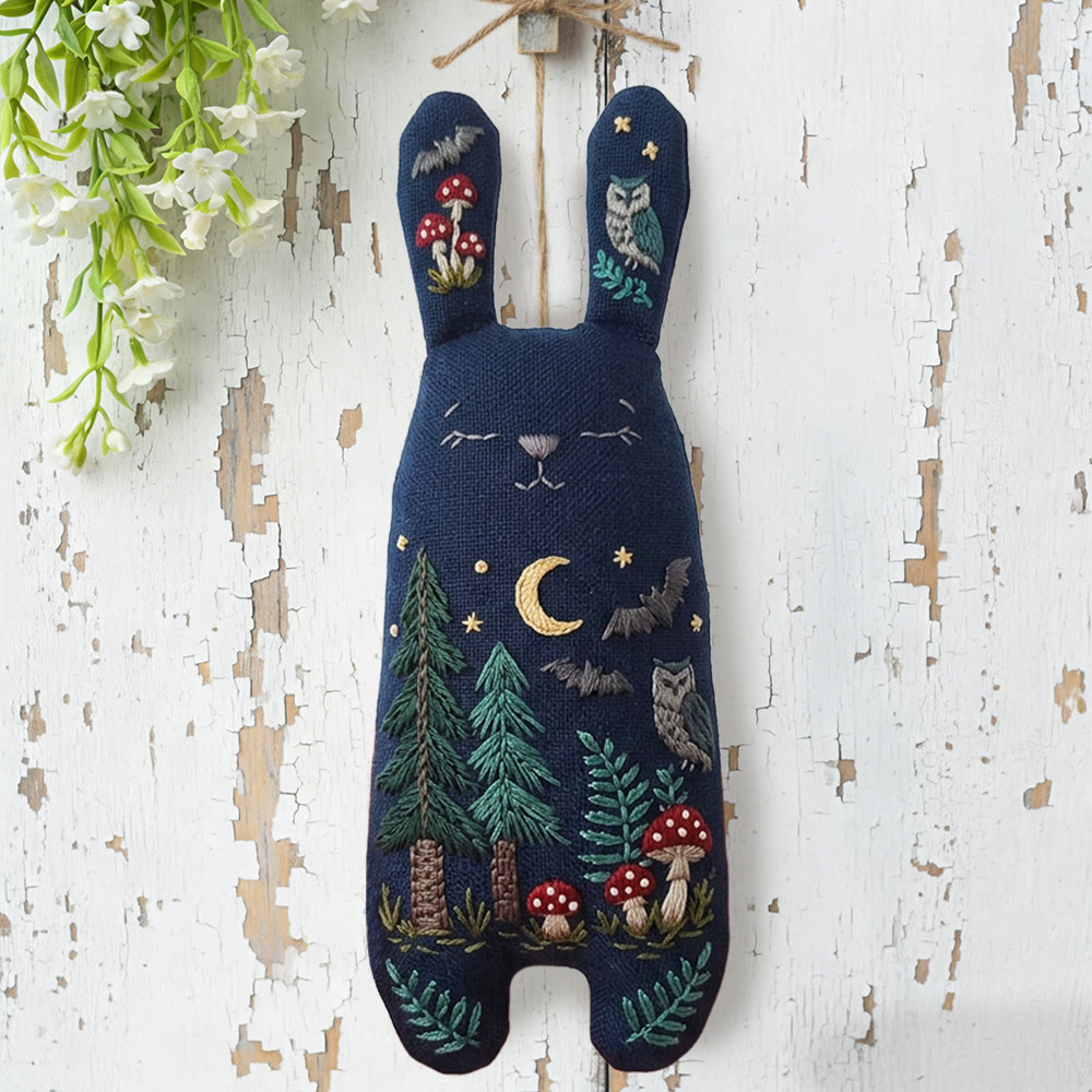 Rubbyoo Bunny Toy Embroidery Kit - Night Forest And Owl | Breezy Diy | Magical Dark Academia Decor - image 5