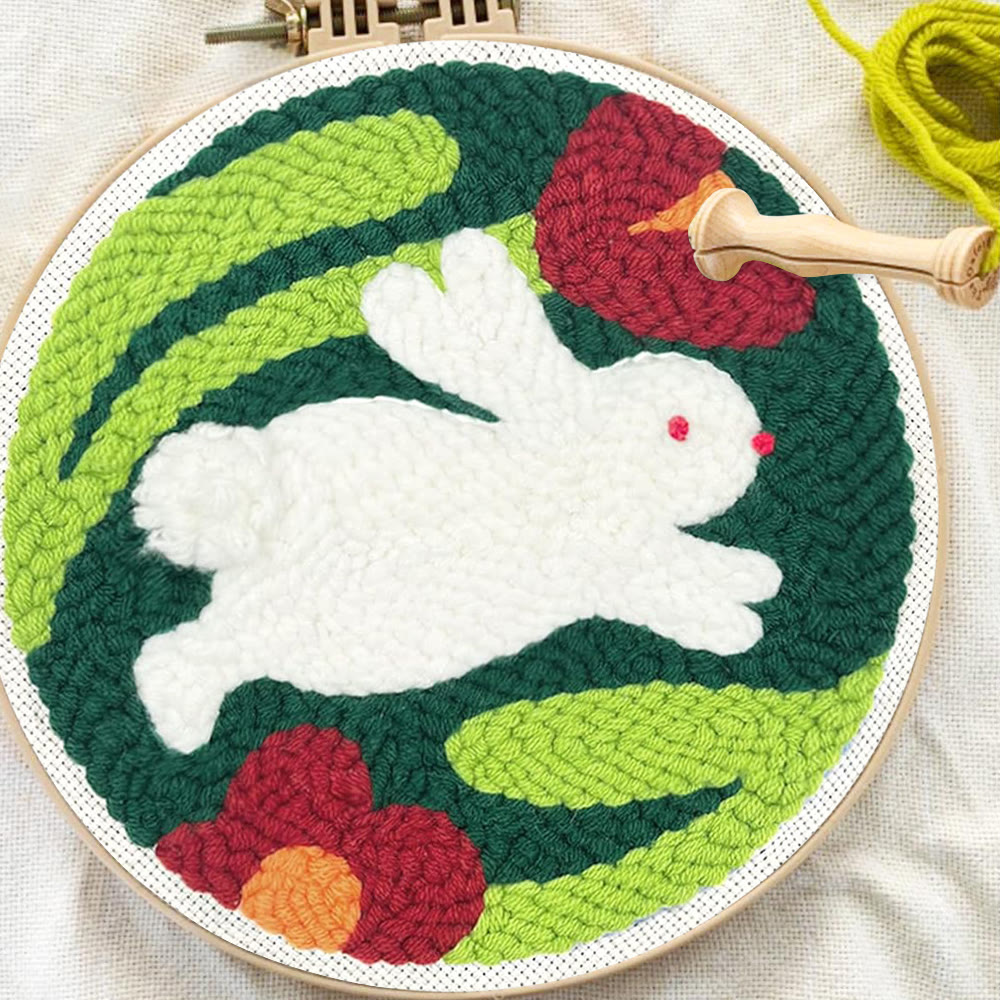 Leaping Bunny With Red Blooms Punch Needle Kit - Lively Diy | Playful Accent - image 7