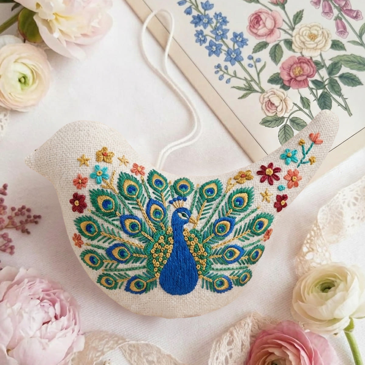 Rubbyoo Bird-shaped Embroidery Kit - Floral Peacock | Unique Crafts For Beginner | Diy Home Hanging Decor  - image 3