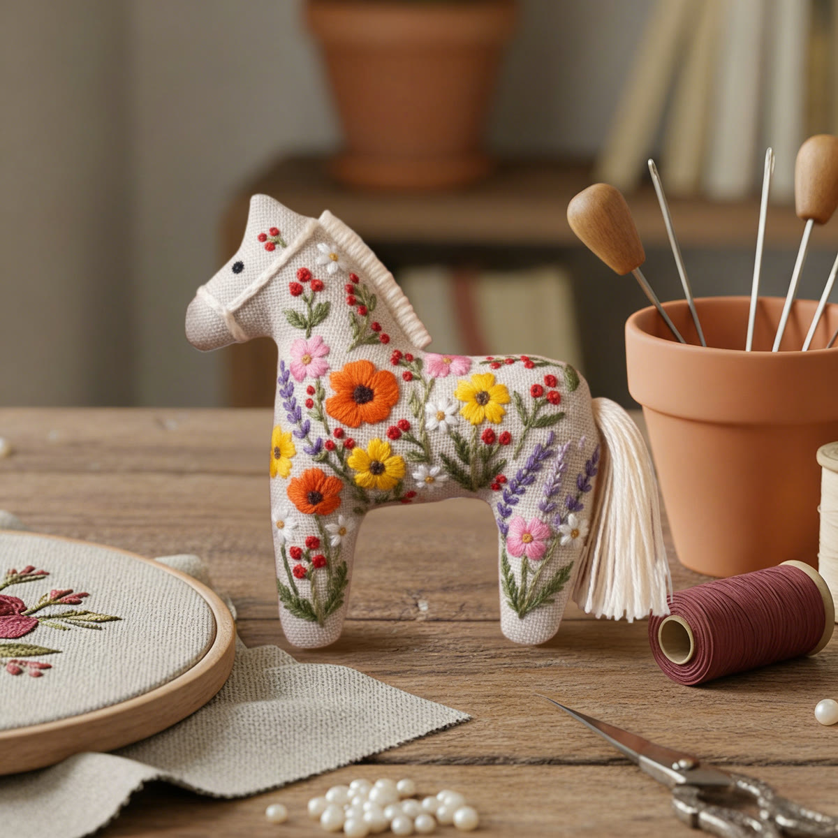 Rubbyoo Dala Horse Embroidery Kit - Flowers Bloom | Sewing Handmade Gift | Flowery Pendant - image 5