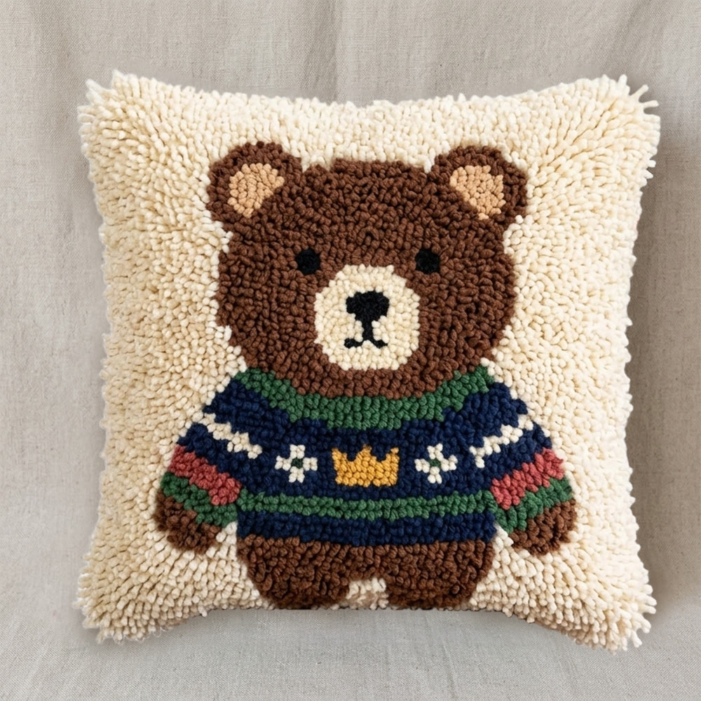 Rubbyoo Latch Hook Pillow Kit - Bear In Sweater | Cozy & Soft Sofa Decor | Lovely DIY Birthday Gift For Kids - image 7