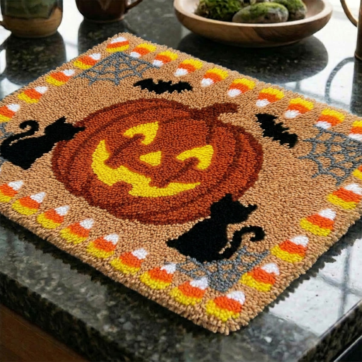 Rubbyoo Latch Hook Rug Kit - Orange Halloween Party | Pumpkin Motif Handicraft | All-inclusive Needlework Art - image 5