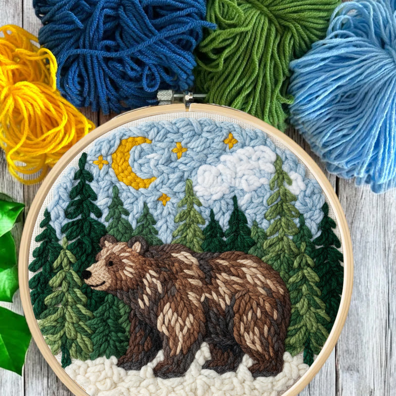 Moonlit Forest Brown Bear Punch Needle Kit - Easy DIY Project | Nature Themed Home Display Item - image 12