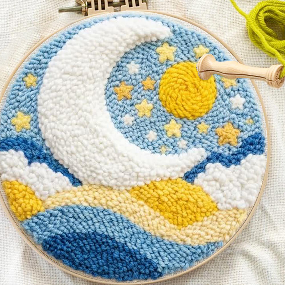 Starry Moon And Clouds Punch Needle Kit – Creative Diy Hoop Project | Unique Creative Project - image 7