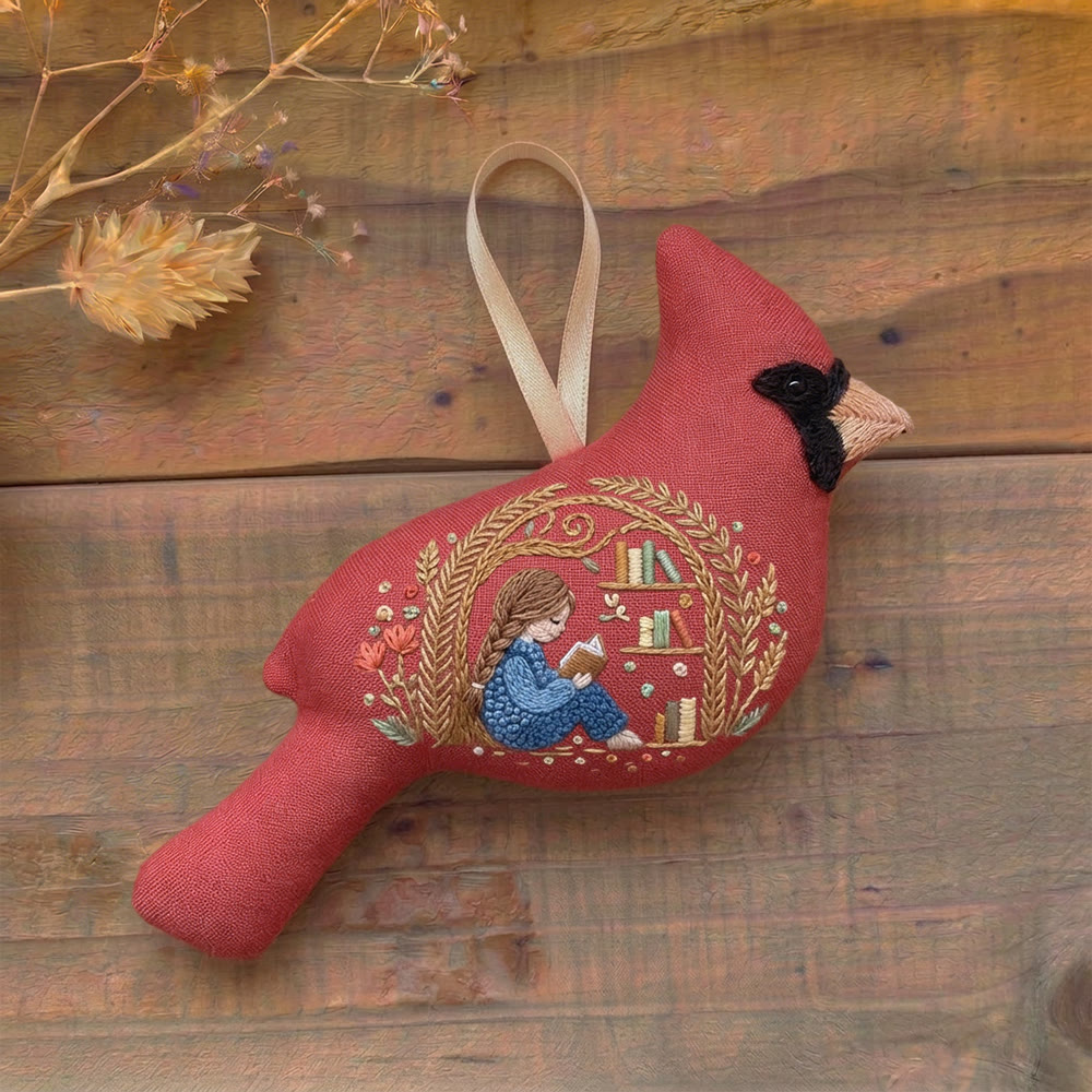 Rubbyoo Cardinal Embroidery Kit - Girl Reading Design | Reading Lover Gift | Hanging Needlework Ornament - image 2