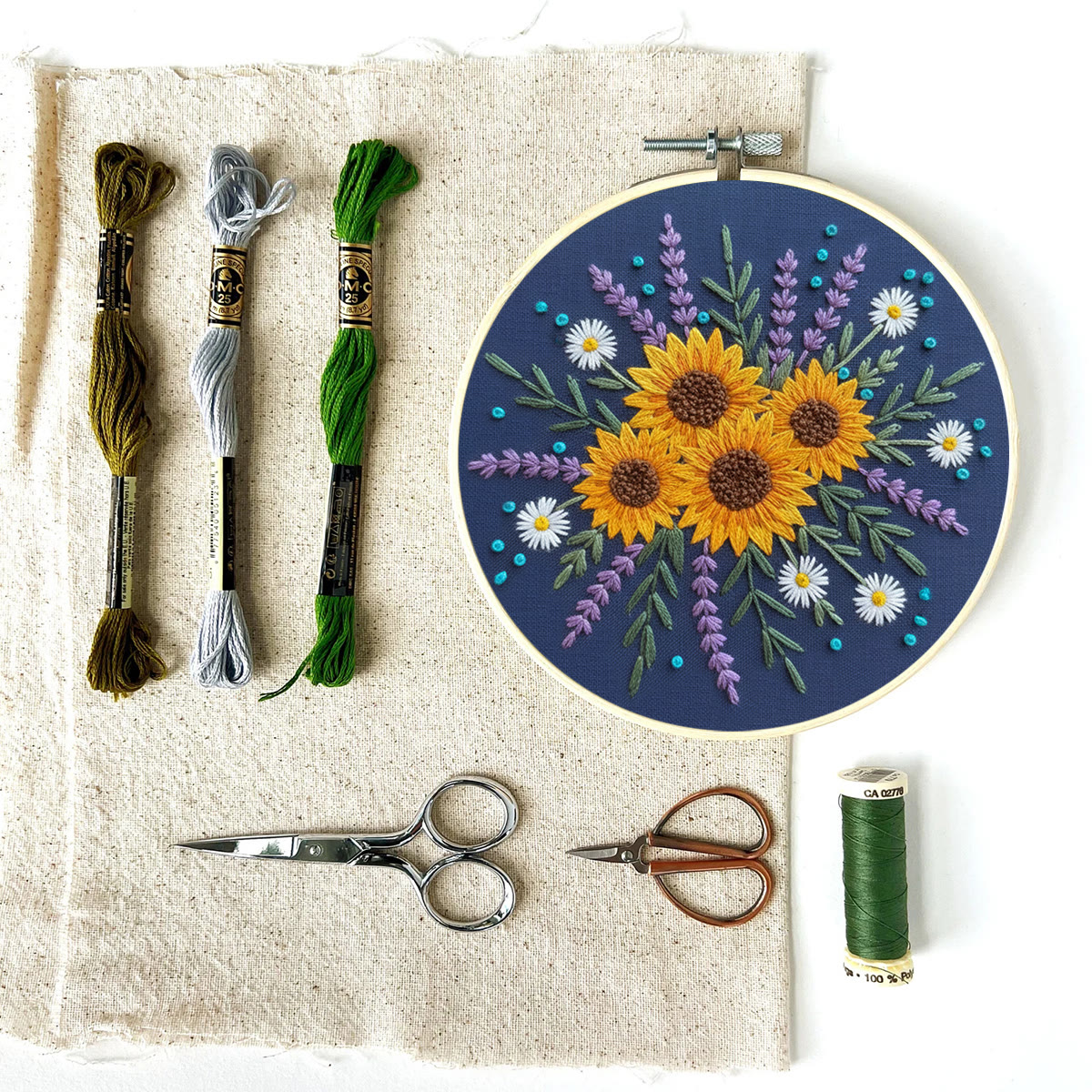 Rubbyoo Embroidery Kit - Sunflower And Lavender Bouquet | Beginner Safe Craft | Cheerful Home Accent - image 9