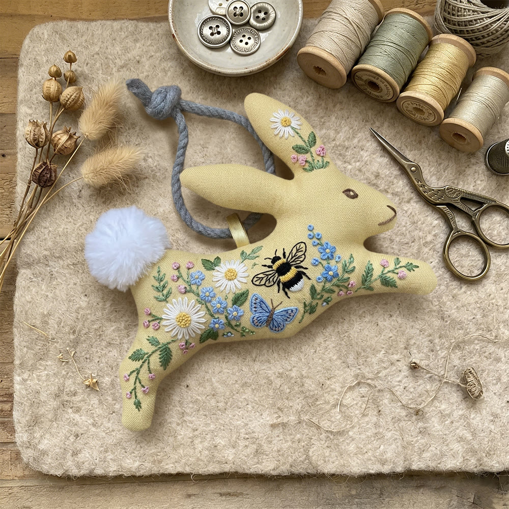 Rubbyoo Rabbit Embroidery Kit - Bee And Butterfly Floral | Mother's Day Gift | Bright Spring Home Decor - image 3