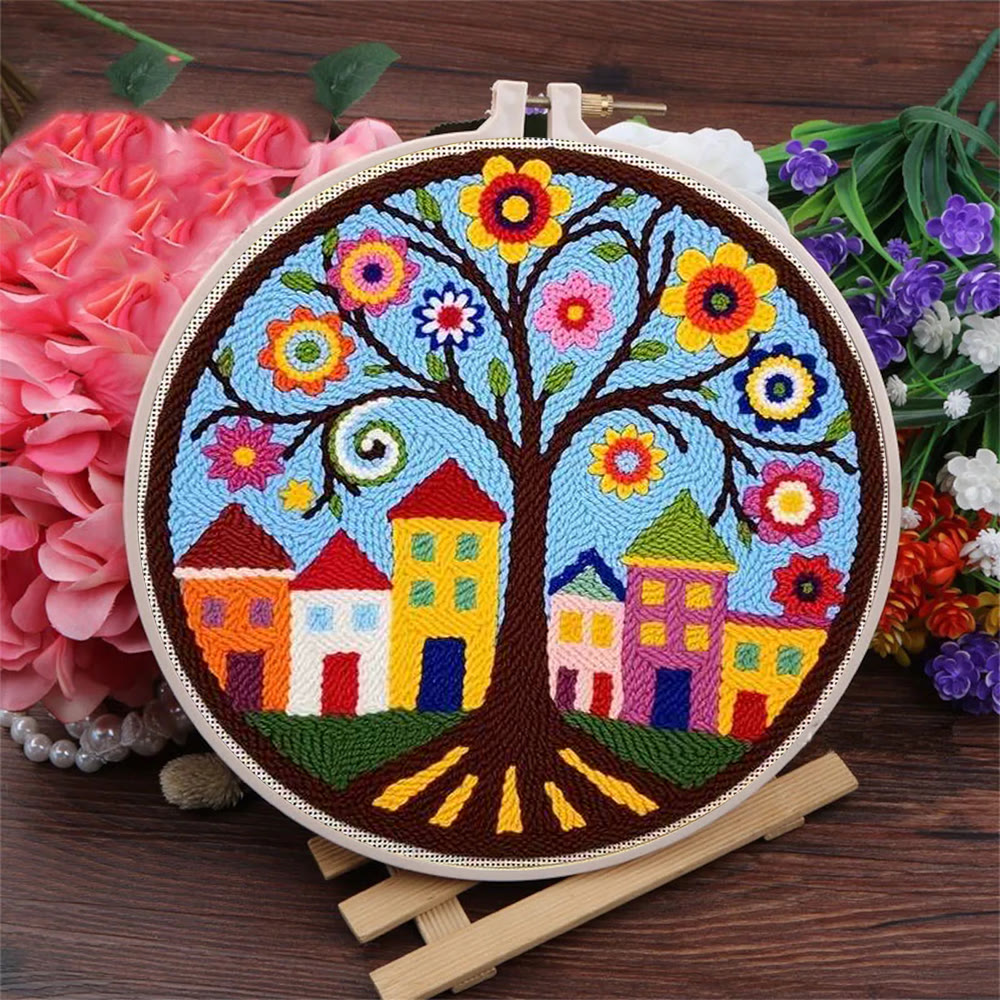  Whimsical Tree Punch Needle Kit - Diy Punch Needle Coaster | Creative Sewing Craft | Colourful Home Ornament - image 5