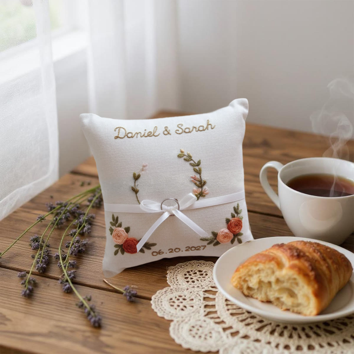 Rubbyoo Personalized Ring Bearer Pillow Embroidery Kit - Dual Rose Sprig Ribbon | New Crafter-friendly | Anniversary Gifts - image 7