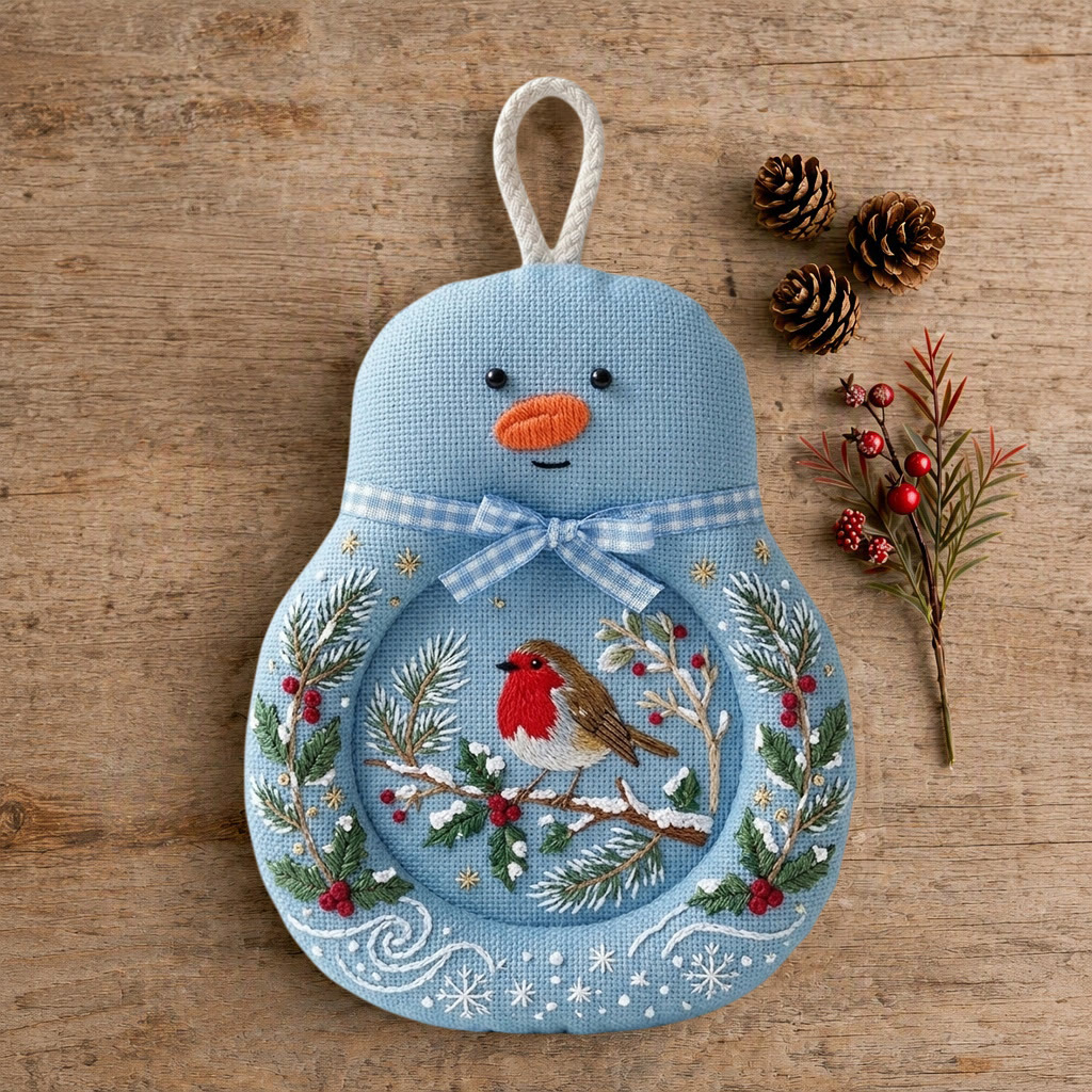 Rubbyoo Snowman Coaster Embroidery Kit - British Christmas Robin | Handmade Mag Mat Gift For The Family | Vintage Winter Holly & Pine Design - image 5