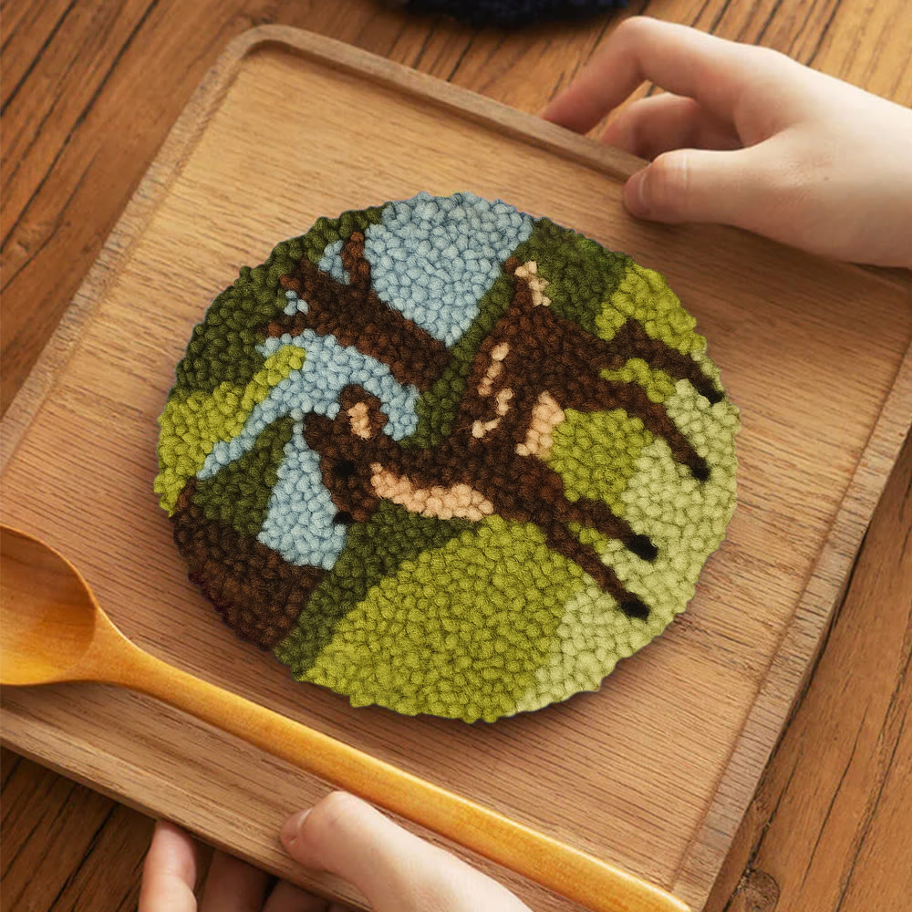 Forest Fawn Punch Needle Kit - Artisan-crafted Creation | Nature-inspired Lover's Pick - 5 inch Coaster Kit - image 4