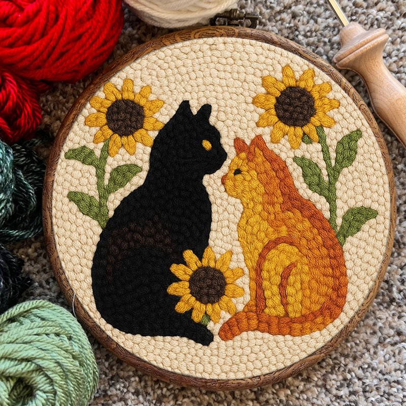 Sunflower Cats Punch Needle Kit - Lovely Animal Yarn Craft  | Diy Room Decor  - image 8