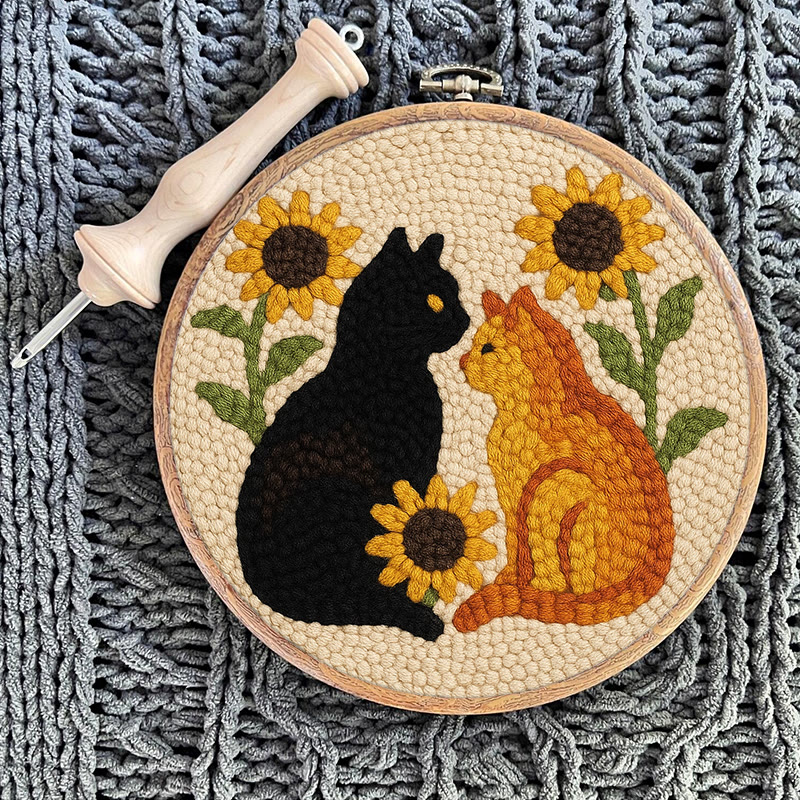 Sunflower Cats Punch Needle Kit - Lovely Animal Yarn Craft  | Diy Room Decor  - image 11