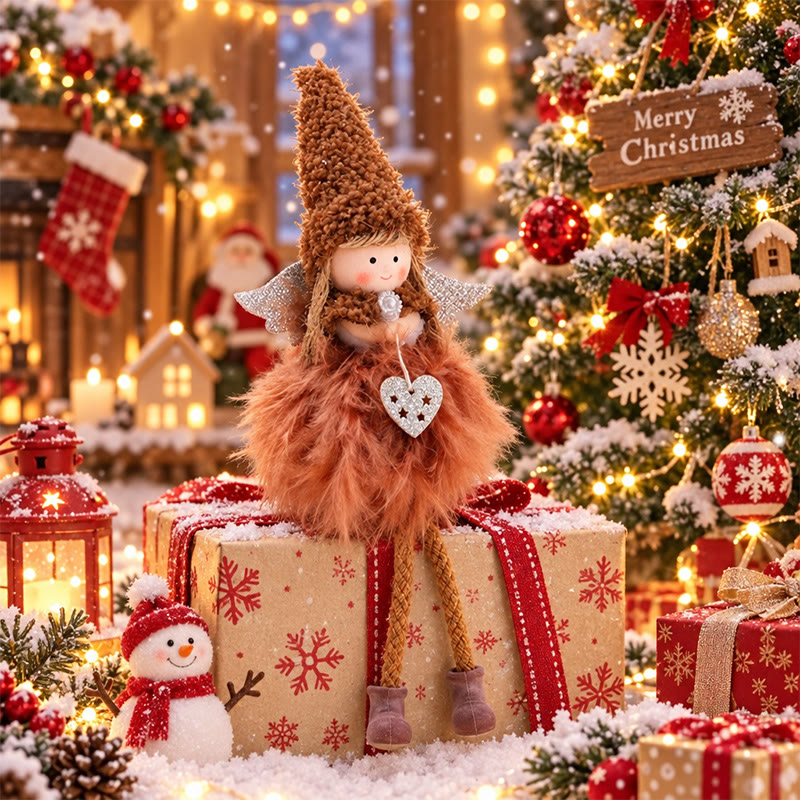 Rubbyoo Adorable Fairy Doll - Christmas Feather Angel Ornament | Charming Xmas Tree Decoration - Brown - image 8
