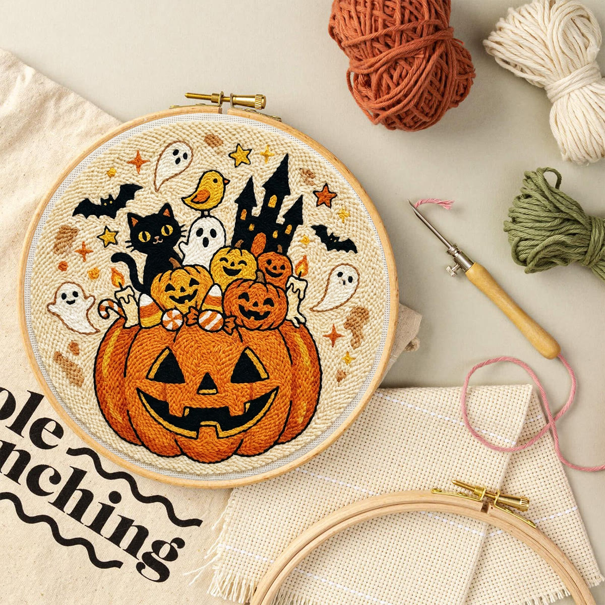 Pumpkin Castle Punch Needle Kit - Imaginative Halloween Vibe Handicraft | Charming Festival Home Accent - image 5