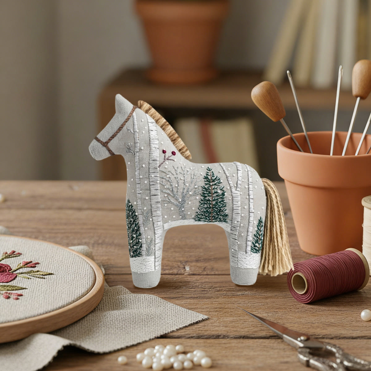 Rubbyoo Dala Horse Embroidery Kit - Birch Tree Forest | Elegant Housewarming Gift | Modern Farmhouse Decor - image 7