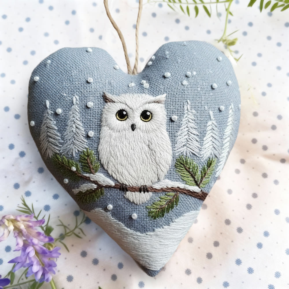 Rubbyoo Heart Embroidery Kit - Snowy Owl |  Artistic Snowfall Sewing Kit | Blue Cozy Room Accessory - image 6