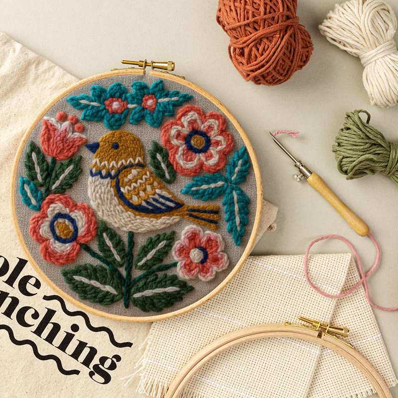 Bohemian Bird And Floral Punch Needle Kit - Effortless Craft | Vibrant Home Accent - image 8