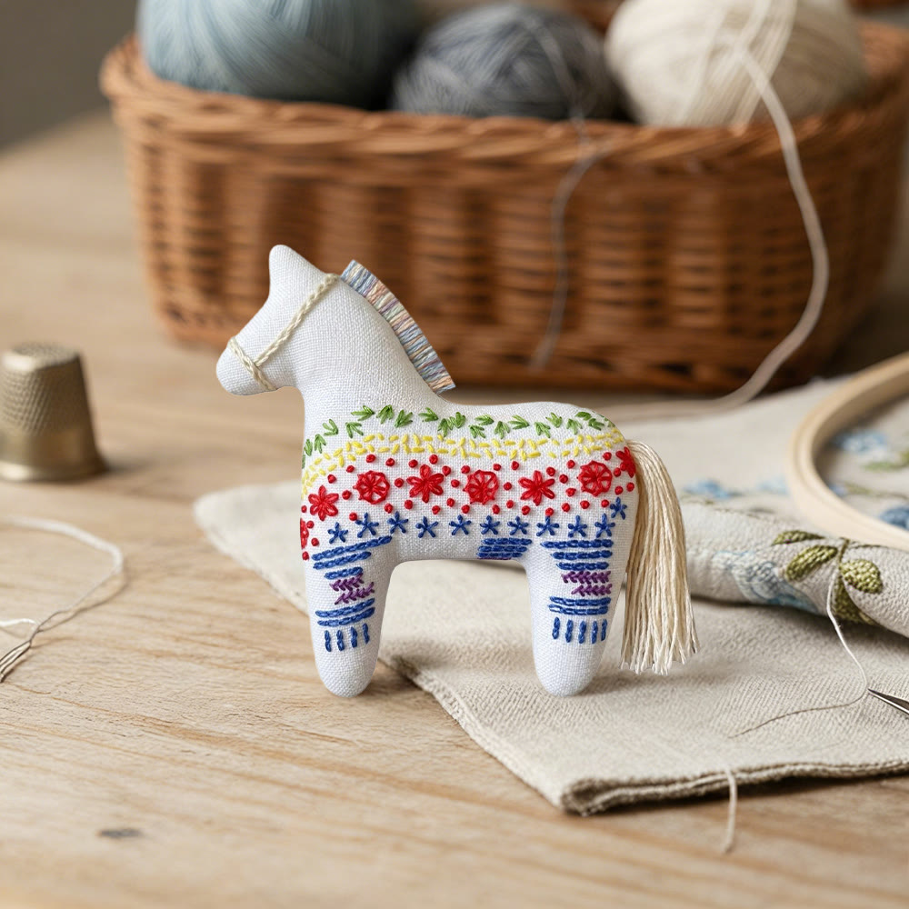 Rubbyoo Dala Horse Embroidery Kit - Tiny Flowers | Small Handmade Gift | Scandinavian Folk Art Ornament - image 4