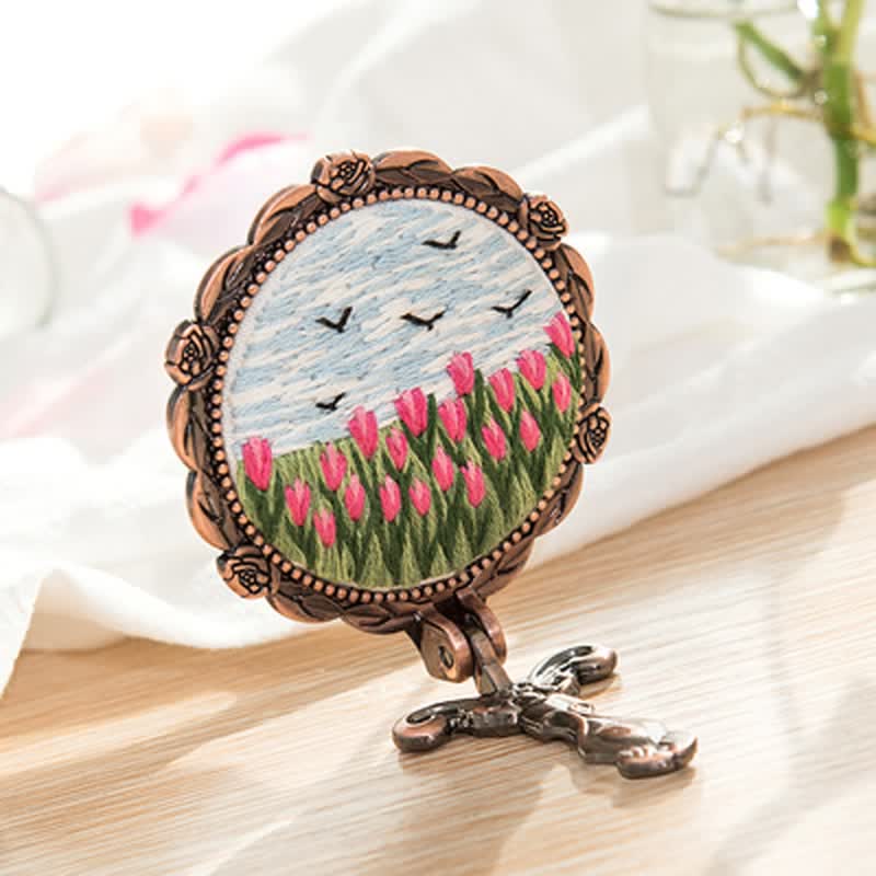 Needle kit Handheld Mirror | Floral Embroidered Compact Mirror | Great gift for your loved one - A - image 7