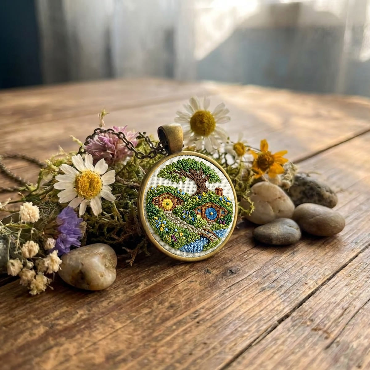 Rubbyoo Embroidery Accessories Kit - Hobbit Hole | Unique Anniversary Necklace Gift | Fairy Garden Cottage Pendant - image 10