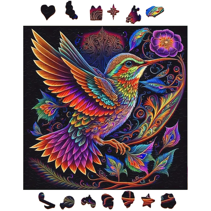 Colorful Hummingbird - Wooden Jigsaw Puzzle