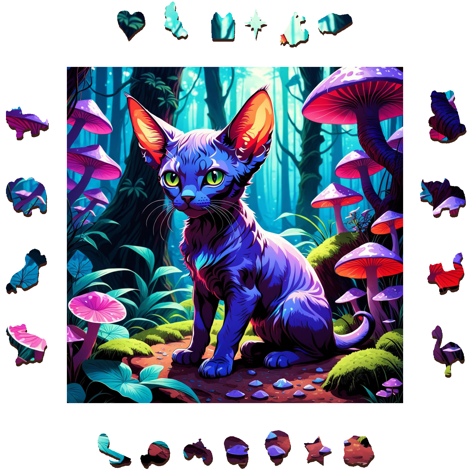 Cat Deep In The Mysterious Woods - Wooden Jigsaw Puzzle
