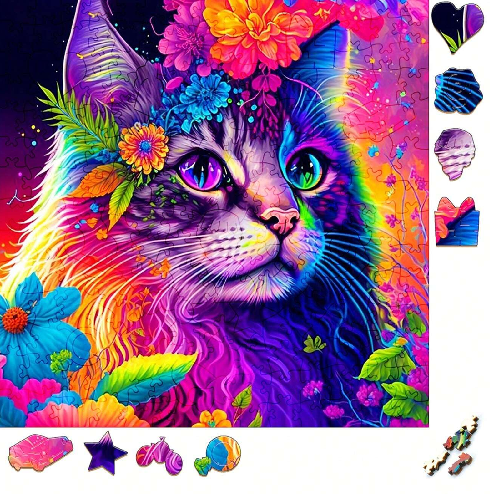 Flower Cat - Wooden Jigsaw Puzzle