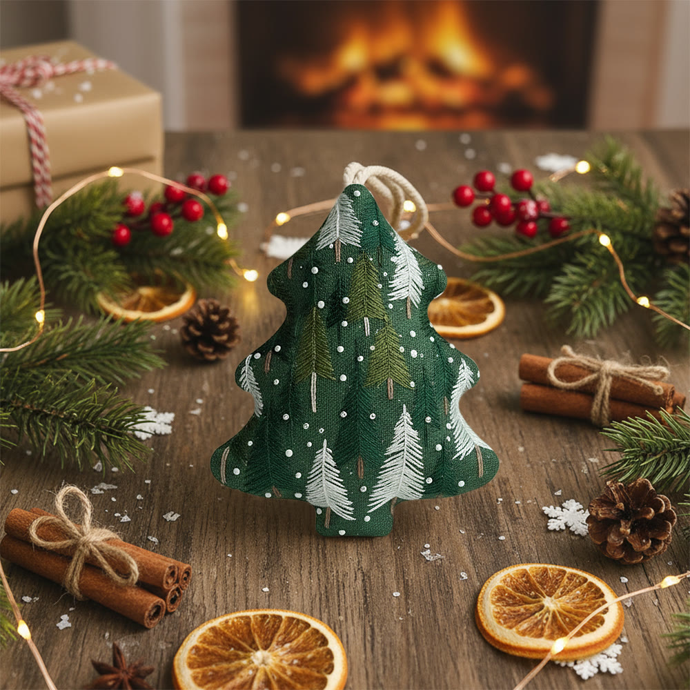 Rubbyoo Tree-shaped Embroidery Kit - Green Pine Snowfall Design | Fresh Winter Pine Needlework | Christmas Charm - image 7