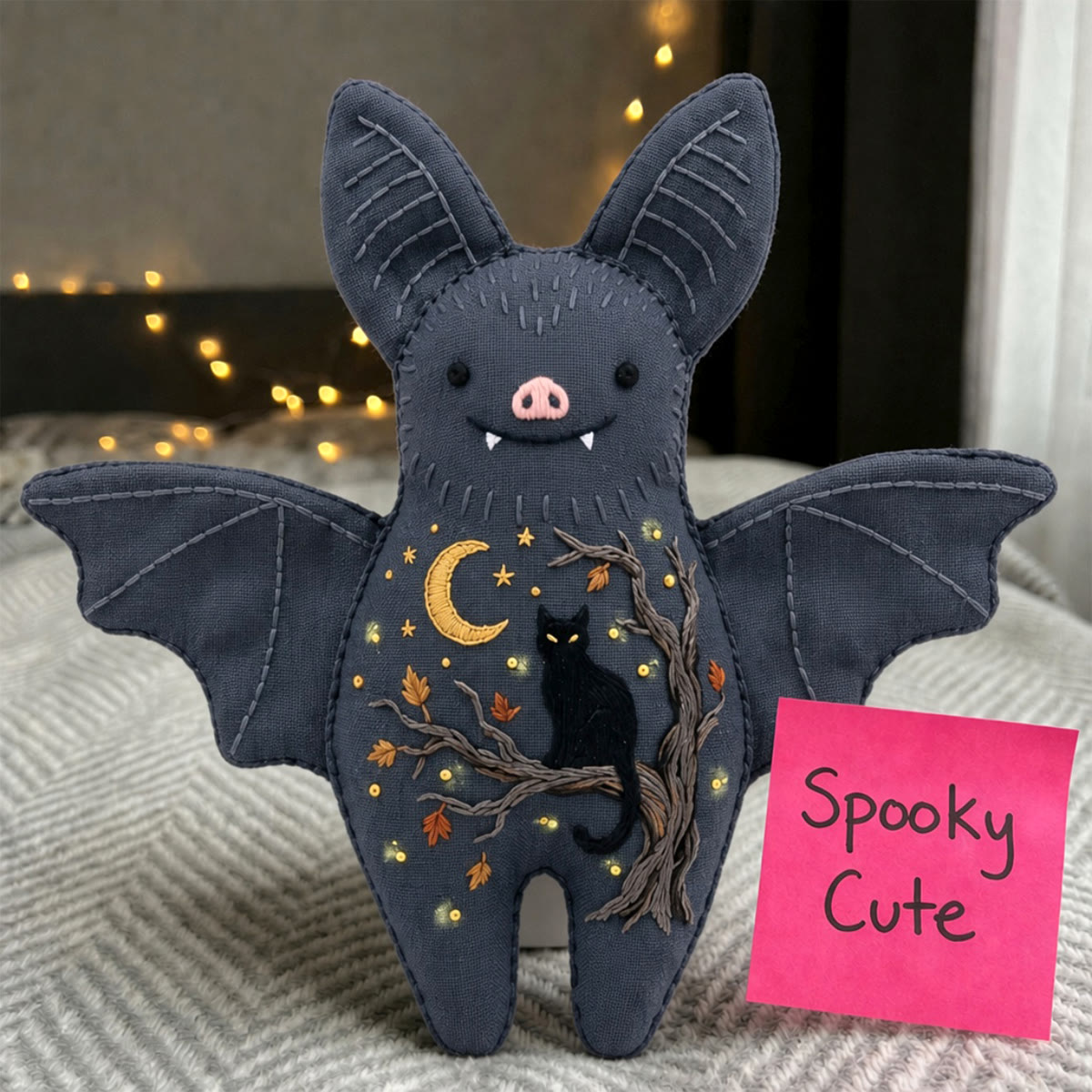 Rubbyoo Bat Embroidery Kit - Black Cat On Tree Branch | Handmade Halloween Basket Stuffer | Wall Hanging Sign - image 8