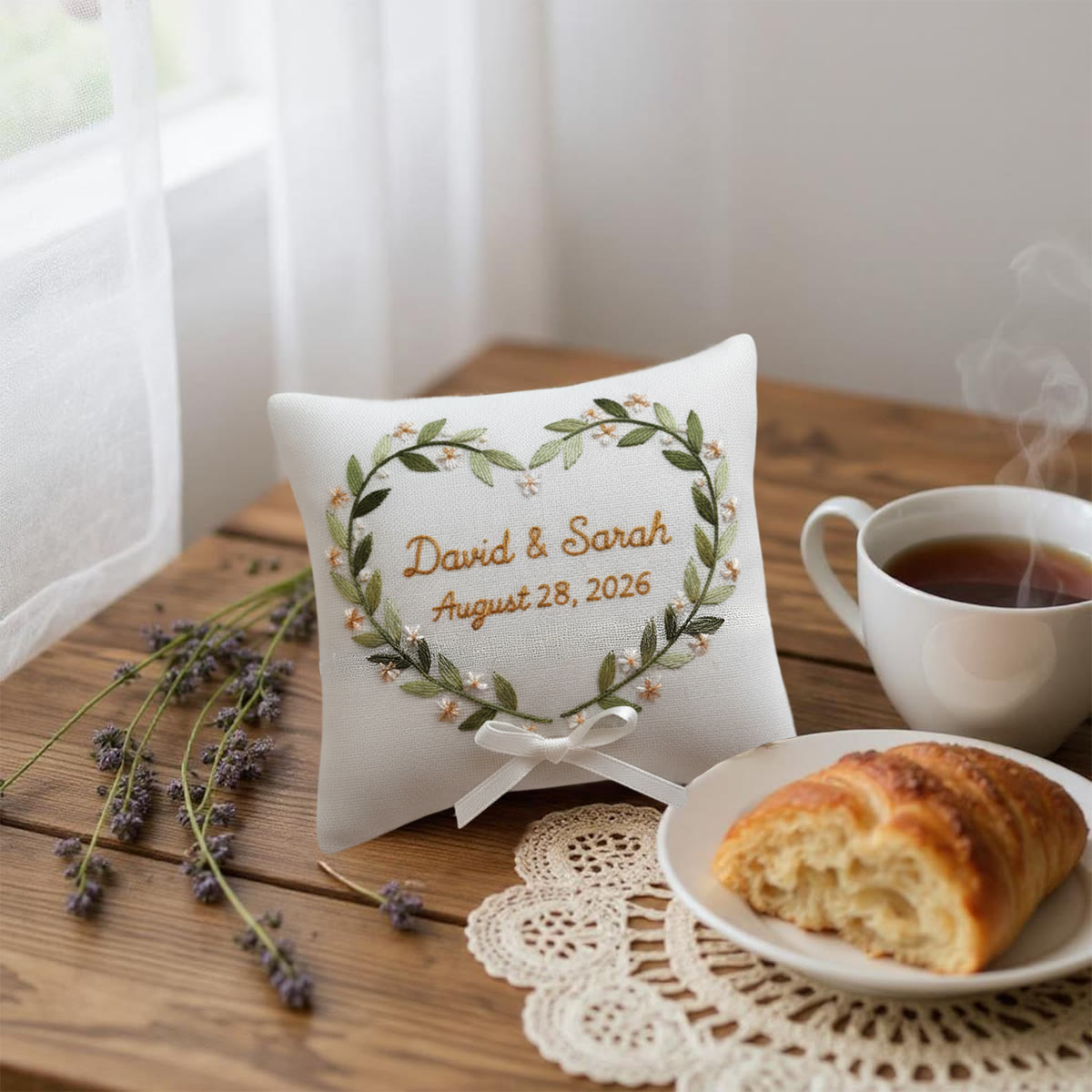 Rubbyoo Personalized Ring Bearer Pillow Embroidery Kit - Heart-shaped Wreath With Names | Handcrafted Keepsake | Engagement Celebrations - image 4