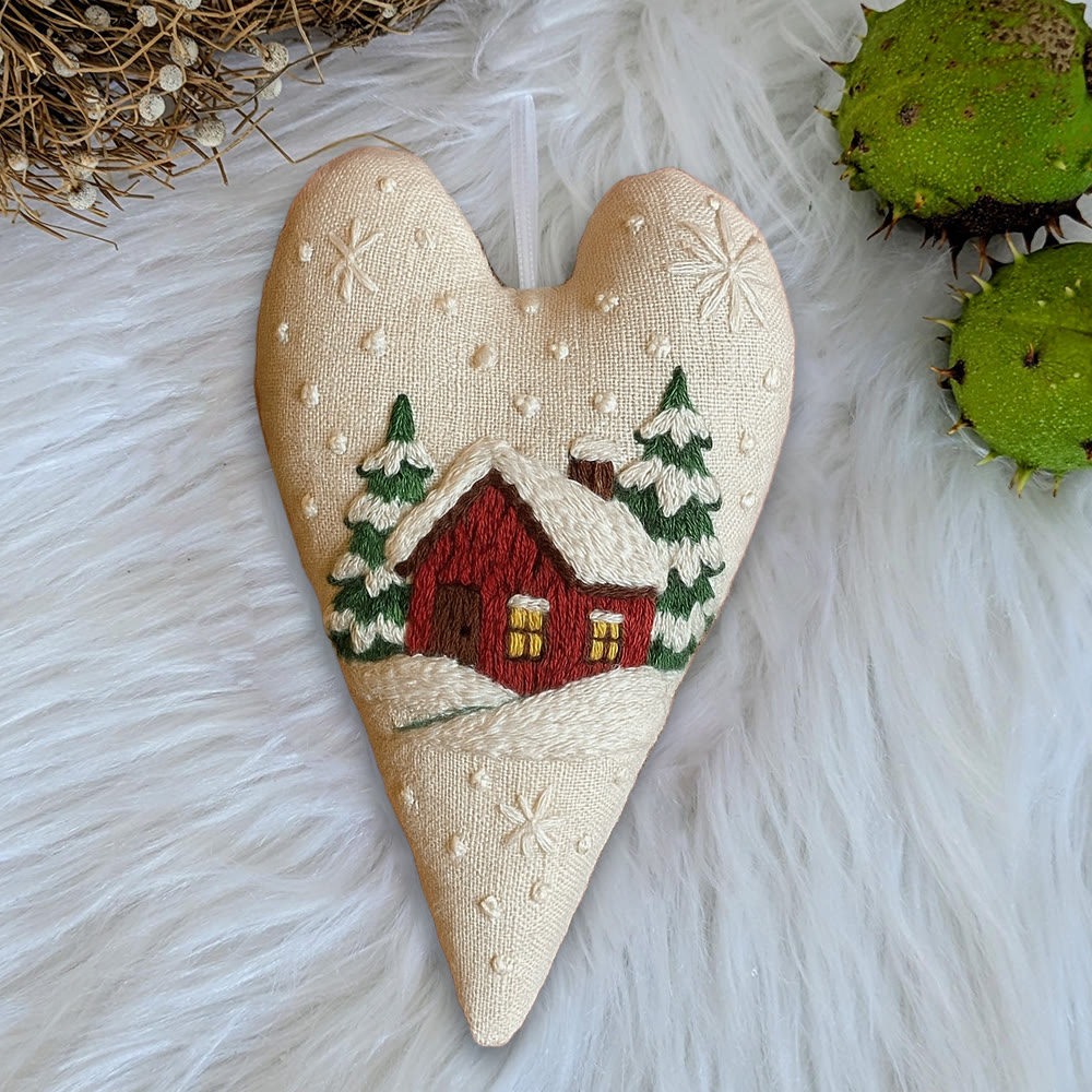 Rubbyoo Heart Embroidery Kit - Winter Red House | Home Decoration | Nice Gift For Friend - image 7