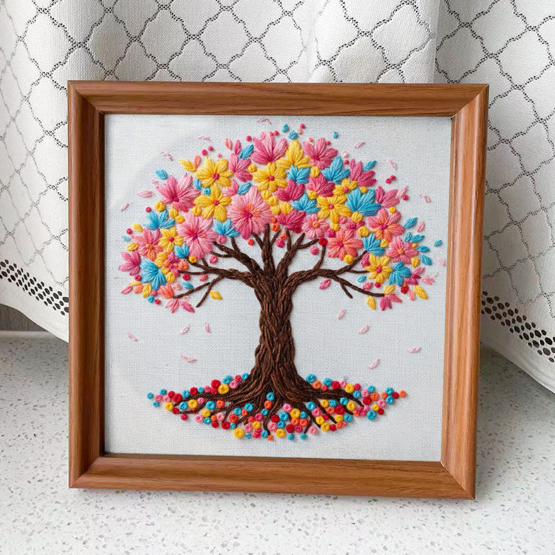 Rubbyoo Embroidery Kit - Rainbow Blossom Tree | Playful Craft | Vibrant Accent - Embroidery Kit Plus An Extra Frame - image 4
