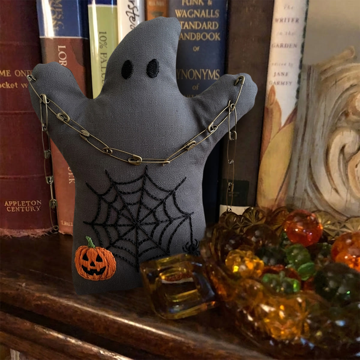 Rubbyoo Ghost Embroidery Kit - Jack-o-lantern With Spiderweb | Diy Halloween Needlepoint Art | Perfect Holiday Present For Beginners - image 4