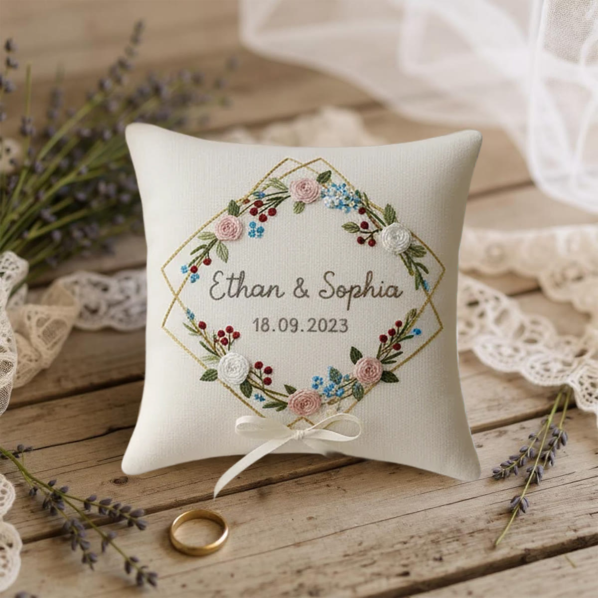 Rubbyoo Personalized Ring Bearer Pillow Embroidery Kit - Floral Wreath Hexagon Decor | Creative Handmade Display | Perfect For Wedding - image 10