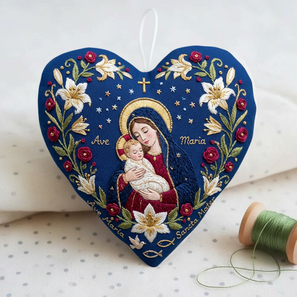 Rubbyoo Heart Embroidery Kit -  Floral Ave Maria | Christian Handmade Gift For Home Decor | Religious Christmas Shelf Decor - image 2