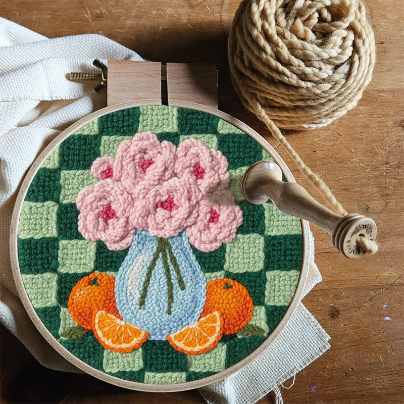 Blush Flower And Orange Checkerboard Punch Needle Kit – Exquisite Handmade Gift | Novice-Friendly DIY Project - image 8