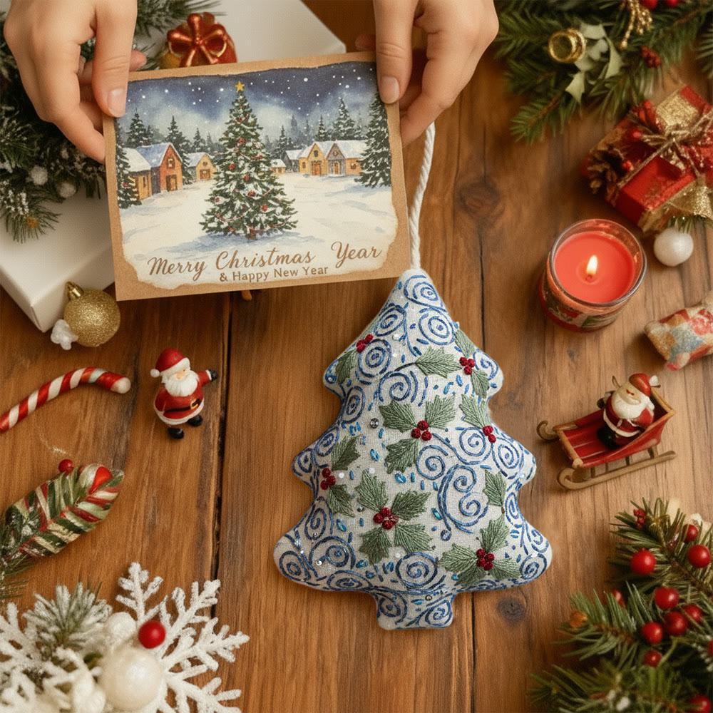 Rubbyoo Tree-shaped Embroidery Kit - Swirling Holly | Easy Diy Craft For Beginners | Exquisite Hanging Embroidery - image 7