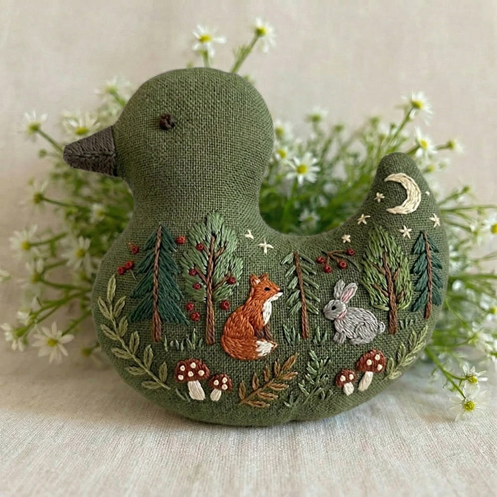Rubbyoo Duck Embroidery Kit - Woodland Scene Fox Rabbit | Keychain Ornament | Creative Gift For Friends - 6 inches hoop kit - image 1
