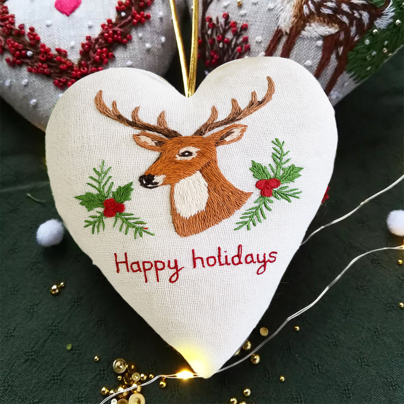 Rubbyoo Heart Embroidery Kit - Happy Holidays | Christmas Tree Ornament | Christmas Novice Needlepoint - image 2