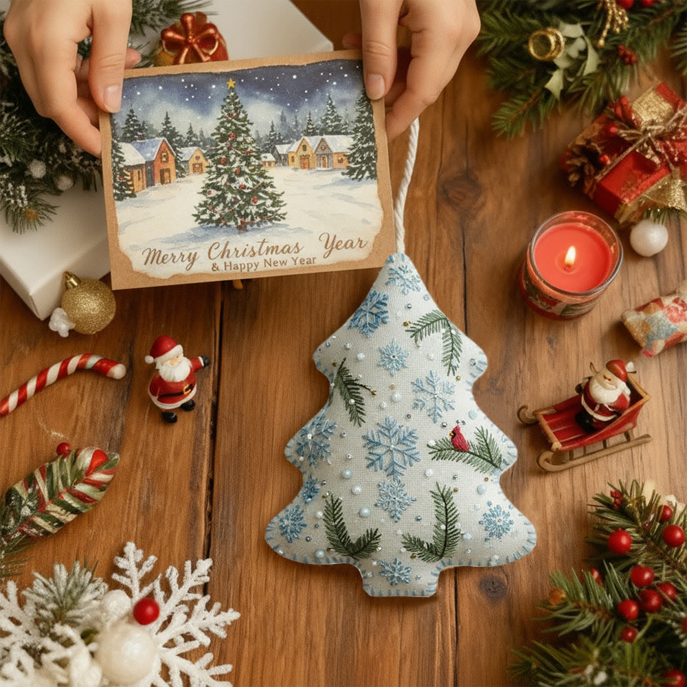 Rubbyoo Tree-shaped Embroidery Kit - Blue Snowflake-Cardinal | Easy Beginner DIY Stitchwork | Approachable Holiday Craft - image 8