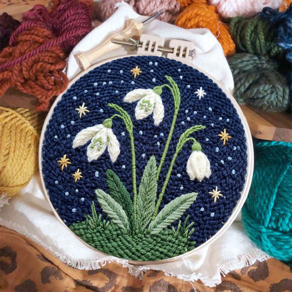 Snowdrop Flower Punch Needle Kit - Starry Night Wall Decor | Beginner Diy Needlecraft - image 5