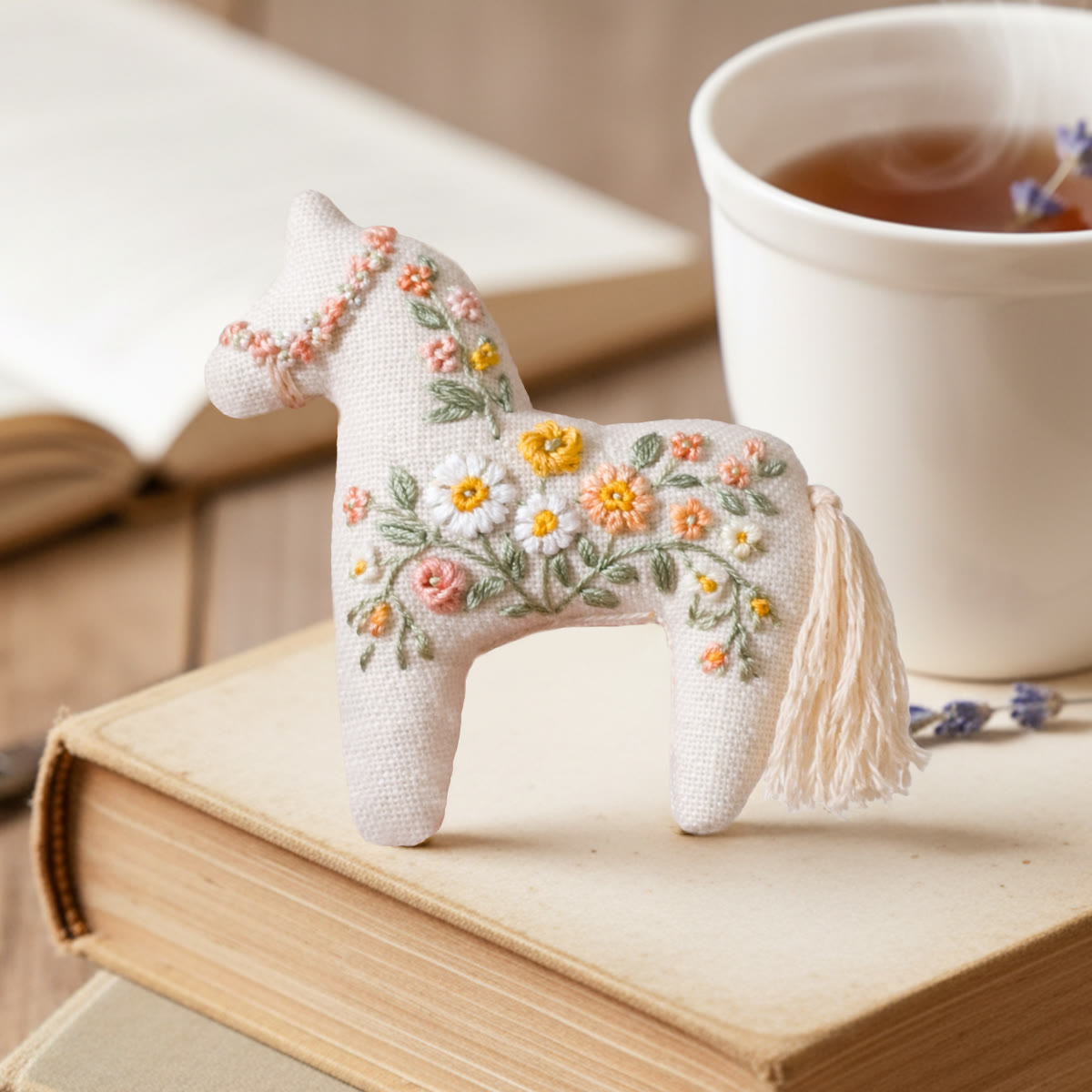 Rubbyoo Horse Embroidery Kit - Floral Patten | New Year Car Pendant | Diy Gift For Her - image 3