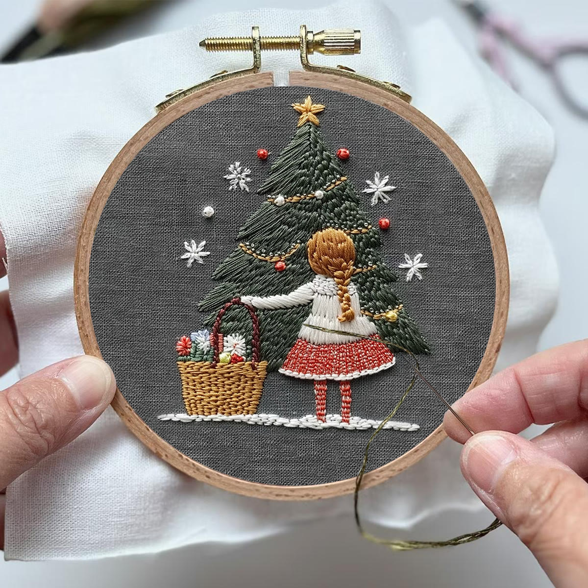Rubbyoo Embroidery Kit- Girl And Christmas Tree | Holiday Needlework Gift Starter kit - image 4