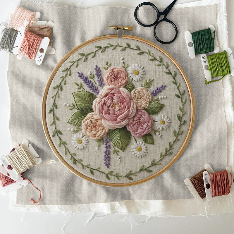 Rubbyoo Embroidery Kit - Peony Lavender Wreath | Elegant DIY | Timeless Present - image 3