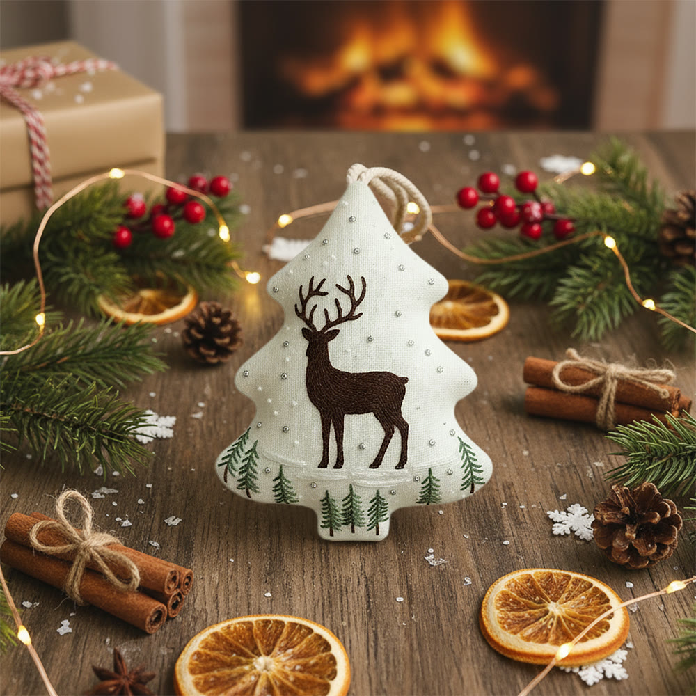 Rubbyoo Tree-shaped Embroidery Kit - Winter Deer And Pine Sprigs | Gentle Winter Stitching | Thoughtful Holiday Gift - image 5