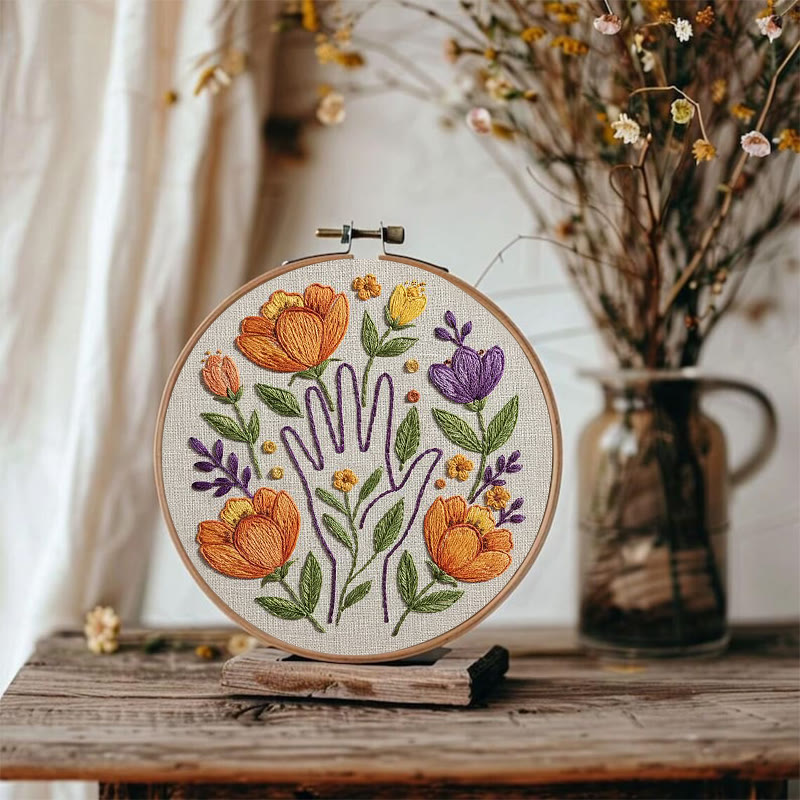 Rubbyoo Embroidery Kit - Floral And Hand Silhouette | Beginner-friendly Craft | Warm Home Accent - image 3