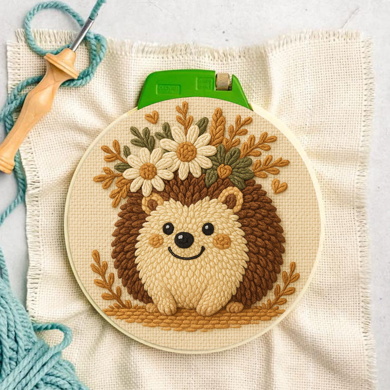Daisy Hedgehog Punch Needle Kit - Diy Floral Craft | Lovely Animal Needlework  - image 3
