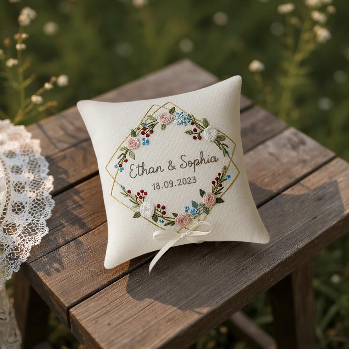 Rubbyoo Personalized Ring Bearer Pillow Embroidery Kit - Floral Wreath Hexagon Decor | Creative Handmade Display | Perfect For Wedding - image 9