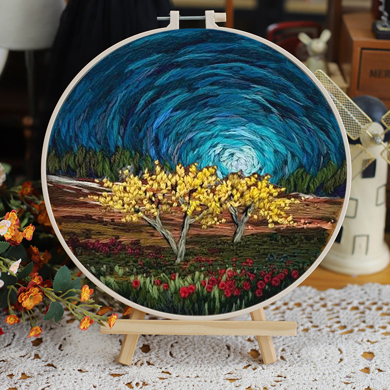 Rubbyoo Embroidery Kit - Majestic Landscape Series | Unique Needle Artwork | Perfect Wall Decoration - 15*15cm - Dreamy Starry Sky - image 5